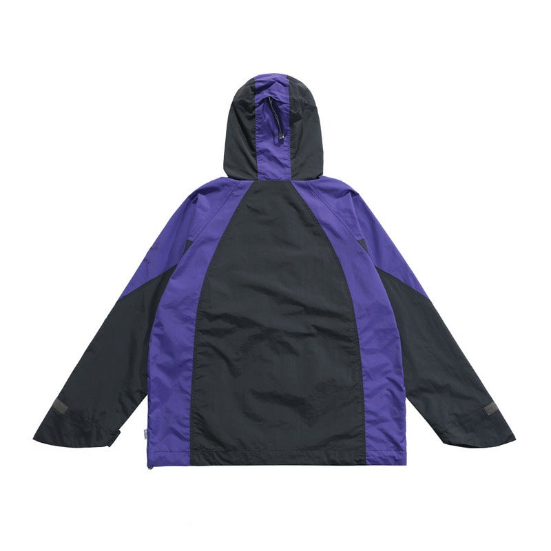 High Street Trendy Brand Retro Color-Block Multi-Pocket Charge Clothes Hooded Windproof Jacket Coat - Image 4