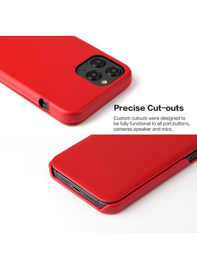 Case Cover For iPhone 12 / 12 Pro Fierre Shann Business Magnetic Horizontal Flip Genuine Leather Case(Red)