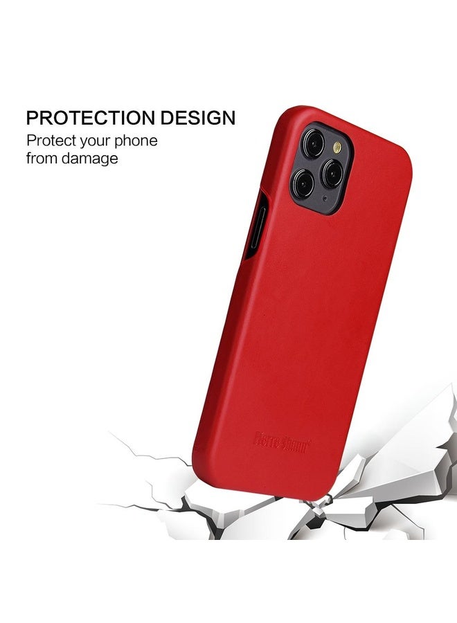 Case Cover For iPhone 12 / 12 Pro Fierre Shann Business Magnetic Horizontal Flip Genuine Leather Case(Red)