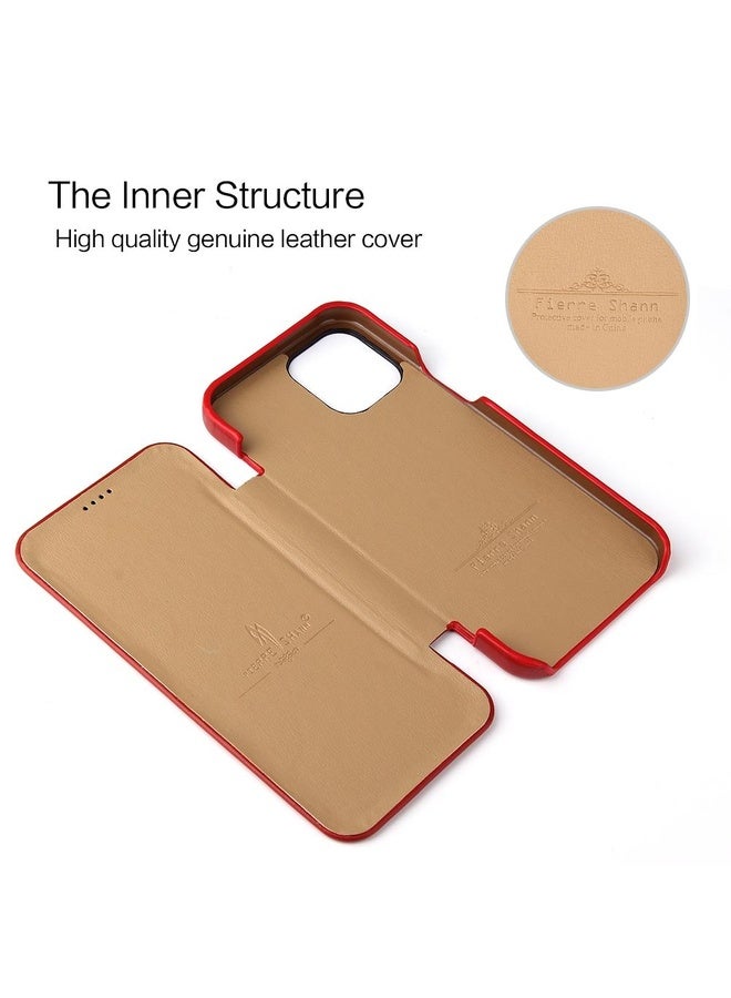 Case Cover For iPhone 12 / 12 Pro Fierre Shann Business Magnetic Horizontal Flip Genuine Leather Case(Red)