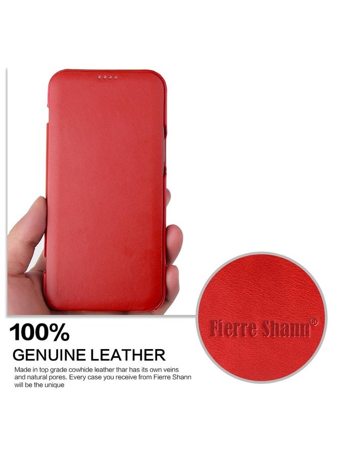 Case Cover For iPhone 12 / 12 Pro Fierre Shann Business Magnetic Horizontal Flip Genuine Leather Case(Red)