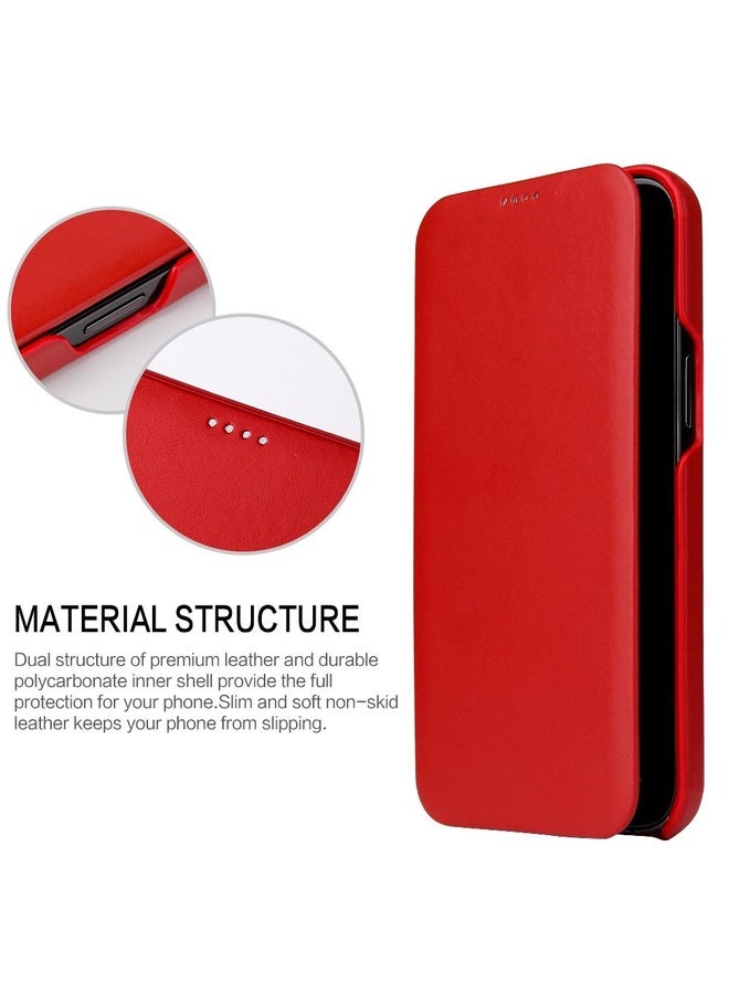 Case Cover For iPhone 12 / 12 Pro Fierre Shann Business Magnetic Horizontal Flip Genuine Leather Case(Red)