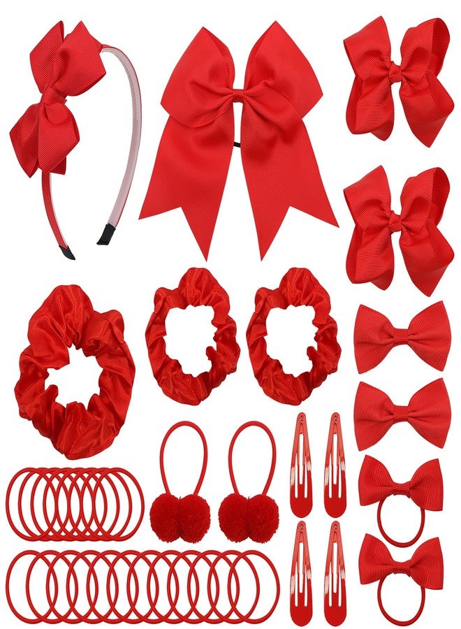 LACGO Pack of 37 School Uniform Hair Bow Accessories - Christmas Grosgrain Hair Clips Bow Headband Ribbon Alligator Ponytail Holder for Toddlers Teen Girls Christmas Party Prom (Red) - Image 1