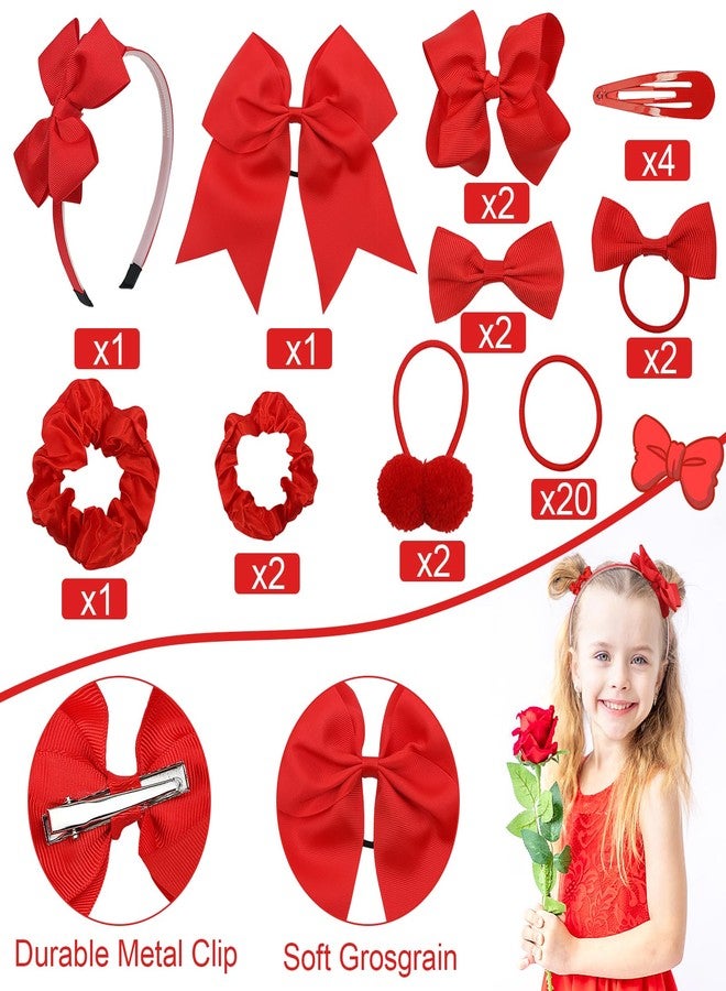 LACGO Pack of 37 School Uniform Hair Bow Accessories - Christmas Grosgrain Hair Clips Bow Headband Ribbon Alligator Ponytail Holder for Toddlers Teen Girls Christmas Party Prom (Red) - Image 2