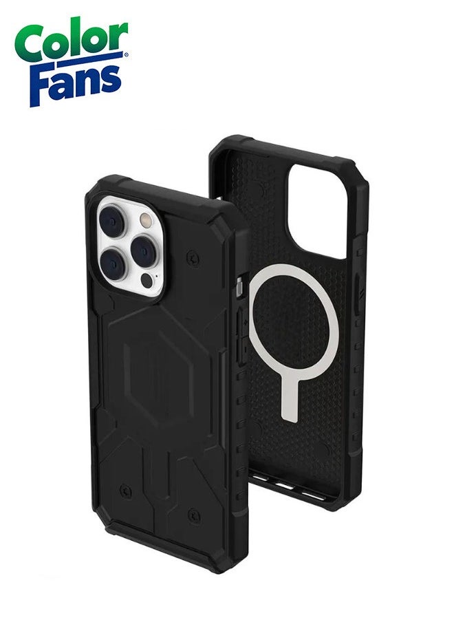Color Fans Apple iPhone 13 Pro Max Case 6.1" Pathfinder Built-in Magnet Compatible with Magnet Charging Slim Lightweight Shockproof Dropproof Rugged Protective Cover - Black  - Image 1