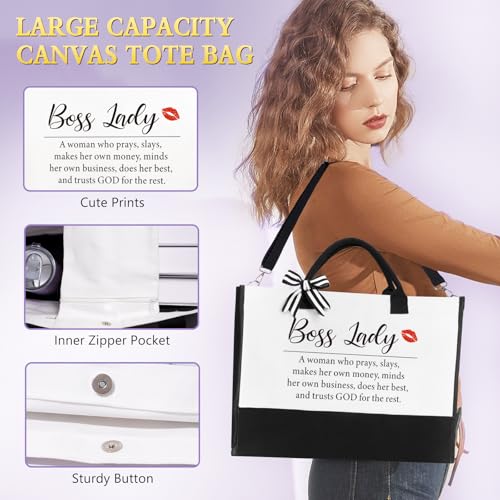 Giftissimo Boss Lady Gifts for Women, Best Boss Gifts for Women, Thank You Gift Basket for Bosses Female, Birthday Christmas Farewell Office Appreciation Gift Set w/Tumbler Canvas Tote Bag Acrylic Decor - Image 4