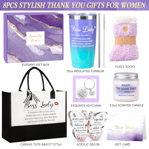 Giftissimo Boss Lady Gifts for Women, Best Boss Gifts for Women, Thank You Gift Basket for Bosses Female, Birthday Christmas Farewell Office Appreciation Gift Set w/Tumbler Canvas Tote Bag Acrylic Decor - Image 2