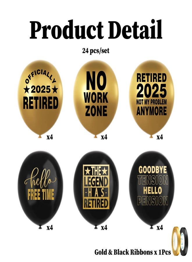 ELEFOCUS Happy Retirement Party Black and Gold Balloons for Retirement Party Decorations, Balloons designed specifically for a Retirement, 12inch Latex 24pcs Balloons for Party Supply - Image 2