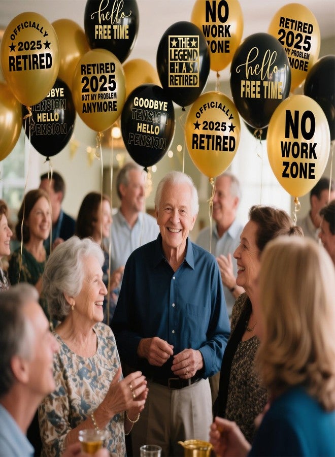 ELEFOCUS Happy Retirement Party Black and Gold Balloons for Retirement Party Decorations, Balloons designed specifically for a Retirement, 12inch Latex 24pcs Balloons for Party Supply - Image 5