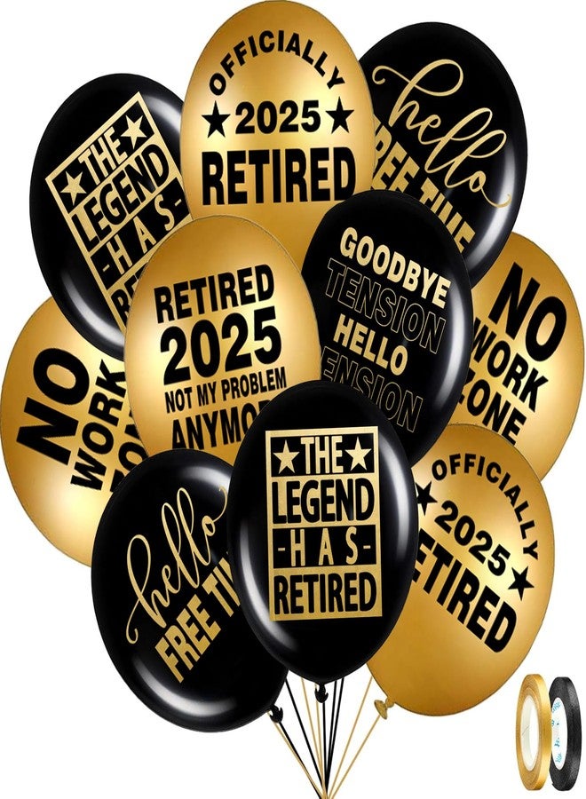 ELEFOCUS Happy Retirement Party Black and Gold Balloons for Retirement Party Decorations, Balloons designed specifically for a Retirement, 12inch Latex 24pcs Balloons for Party Supply - Image 1