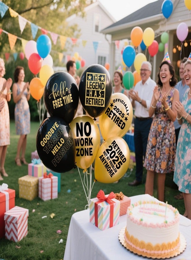 ELEFOCUS Happy Retirement Party Black and Gold Balloons for Retirement Party Decorations, Balloons designed specifically for a Retirement, 12inch Latex 24pcs Balloons for Party Supply - Image 4