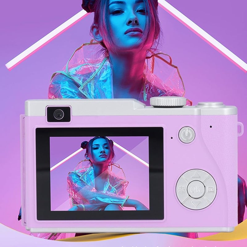 Purple Digital Camera 48MP 1080P Vlogging Camera with Fill Light Selfie Timestamp and Filters - Image 4