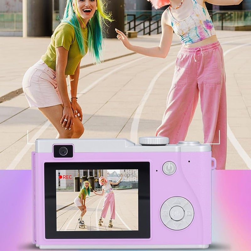 Purple Digital Camera 48MP 1080P Vlogging Camera with Fill Light Selfie Timestamp and Filters - Image 3