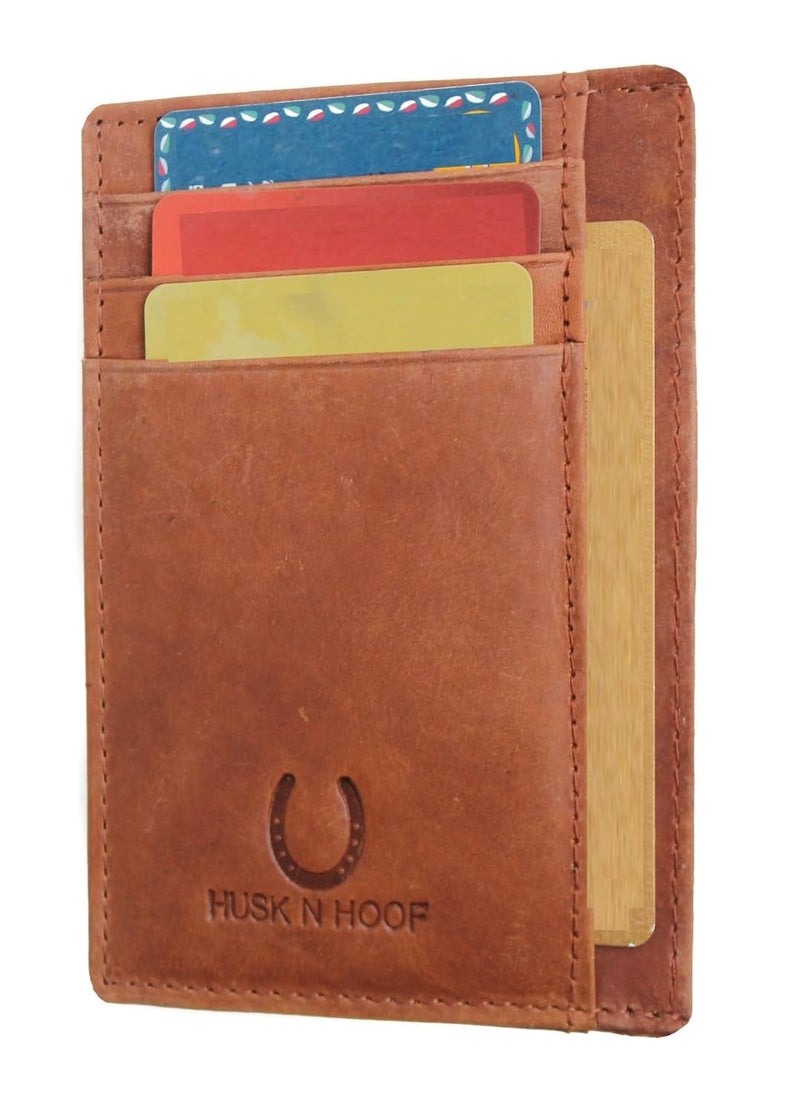 Husk N Hoof RFID Protected Leather Credit Card Holder Wallet for Man Women | Card Holder for Men Woman | Hunter Brown - Image 1