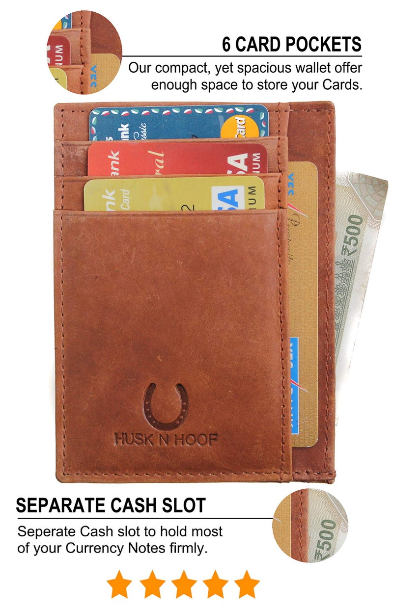 Husk N Hoof RFID Protected Leather Credit Card Holder Wallet for Man Women | Card Holder for Men Woman | Hunter Brown - Image 2