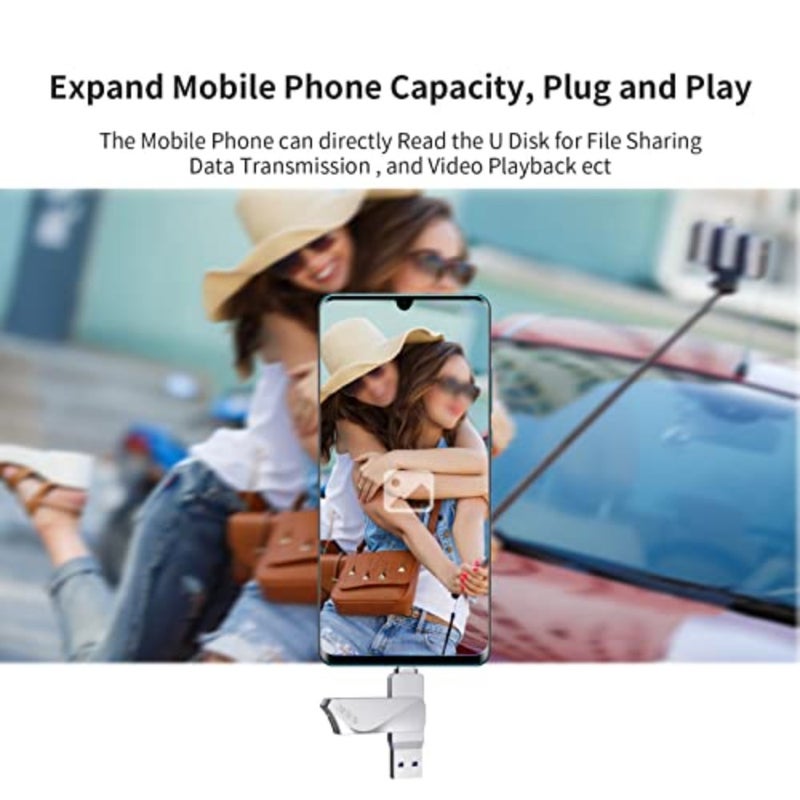 USB Flash Drive up to 200MB/s, USB C+A Dual Pendrive Memory Stick USB 3.2, Dual Connectors 2 in 1, Metal 360Swivel Housing, Thunderbolt 3 Compatible for USB-C Phone, Macbook/Pro/Air, and more - Image 4