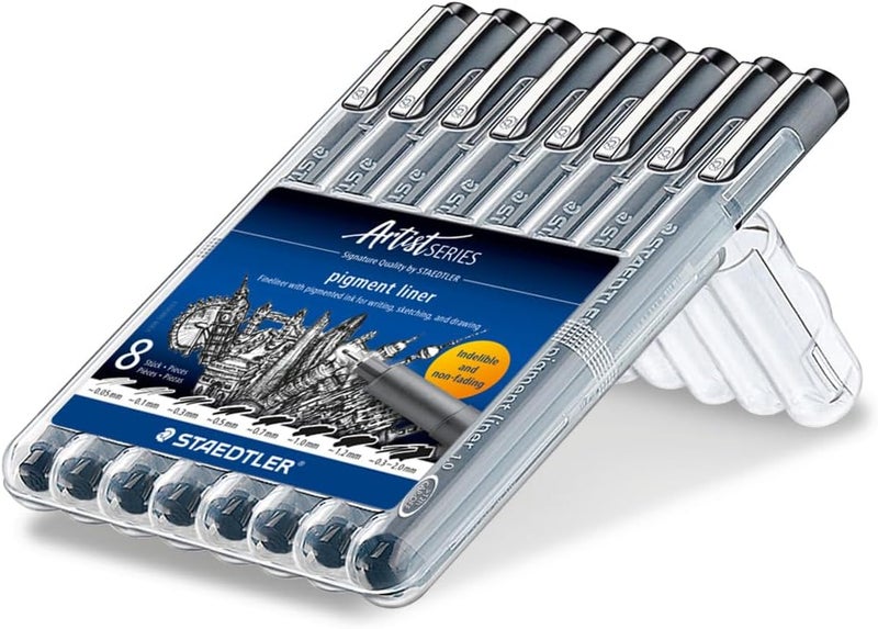 STAEDTLER Artist Series Pigment Liner Set - 8 Fineliner Pens in Black - Image 2