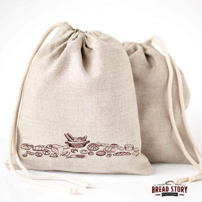 Bread Story Linen Bread Bag â€“ Reusable Linen Bags for Homemade Bread & Sourdough | Cloth Bags for Sourdough, Artisan Loaves, & Pastries | Unbleached Natural Fabric with Drawstring Closure, 2-Pack, 11 x 15" - Image 2