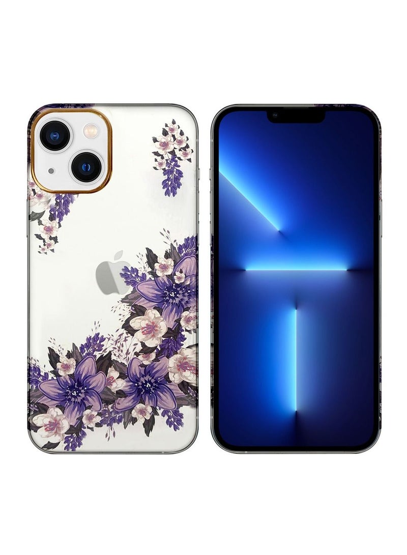 JOWAY حافظة آيفون 13 الزهرية الشفافة فائق النحافة مضادة للصدمات بتصميم طباعة الزهور 2 - Image 2