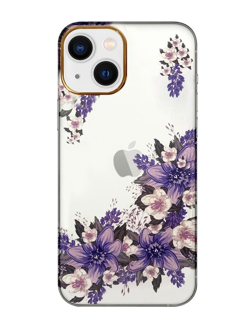 JOWAY حافظة آيفون 13 الزهرية الشفافة فائق النحافة مضادة للصدمات بتصميم طباعة الزهور 2 - Image 1