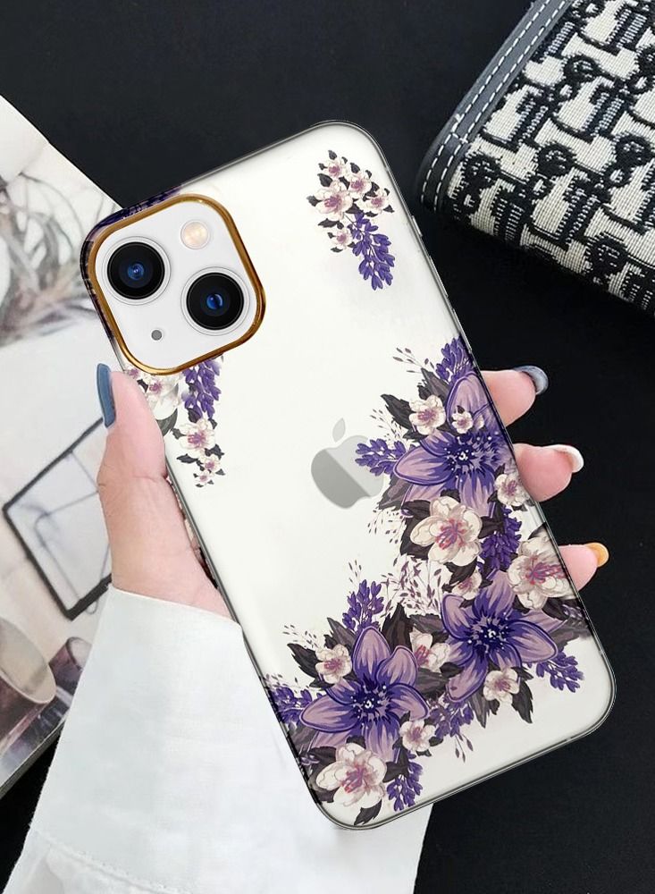 JOWAY حافظة آيفون 13 الزهرية الشفافة فائق النحافة مضادة للصدمات بتصميم طباعة الزهور 2 - Image 3