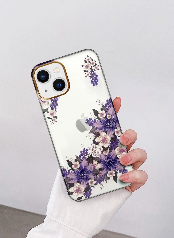 JOWAY حافظة آيفون 13 الزهرية الشفافة فائق النحافة مضادة للصدمات بتصميم طباعة الزهور 2 - Image 4