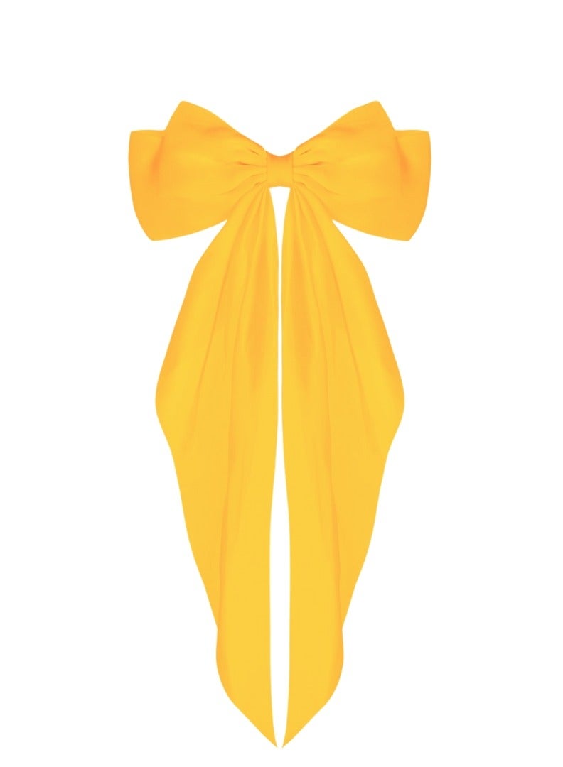 مشابك شعر WLLHYF بفيونكة كبيرة ومشابك شعر من الساتان الحريري ومشابك شعر طويلة على شكل ذيل فرنسي ودبابيس شعر معدنية وإكسسوارات شعر (أصفر)