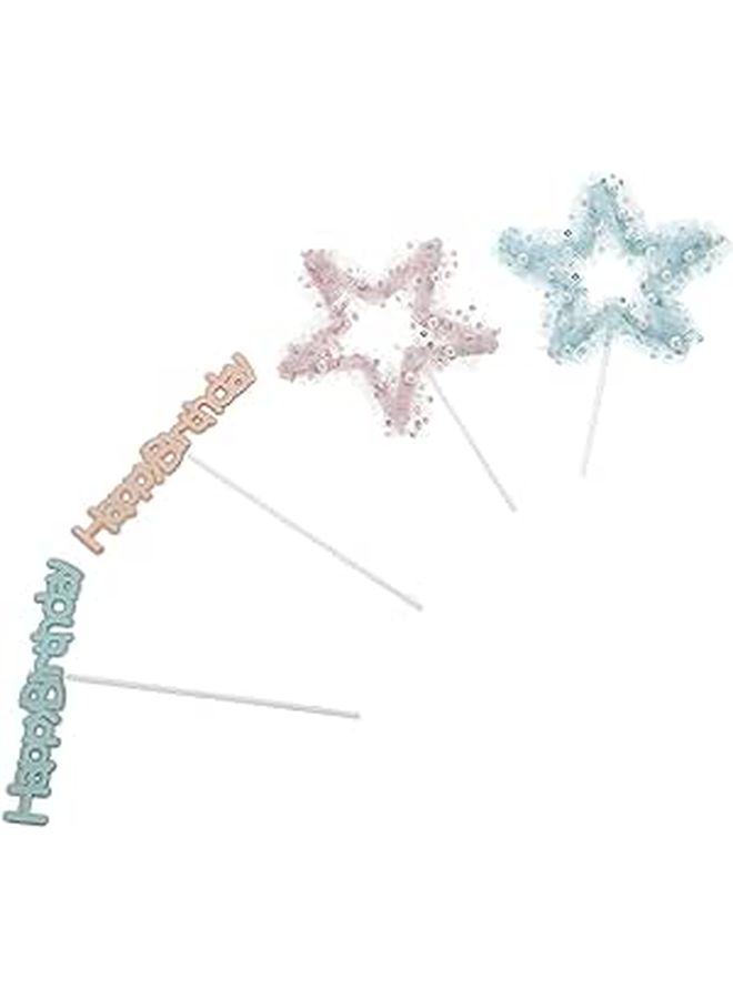 Pink Blue Pearl Star Cake Topper Set For Birthday Party Cupcake Decorations - Image 1