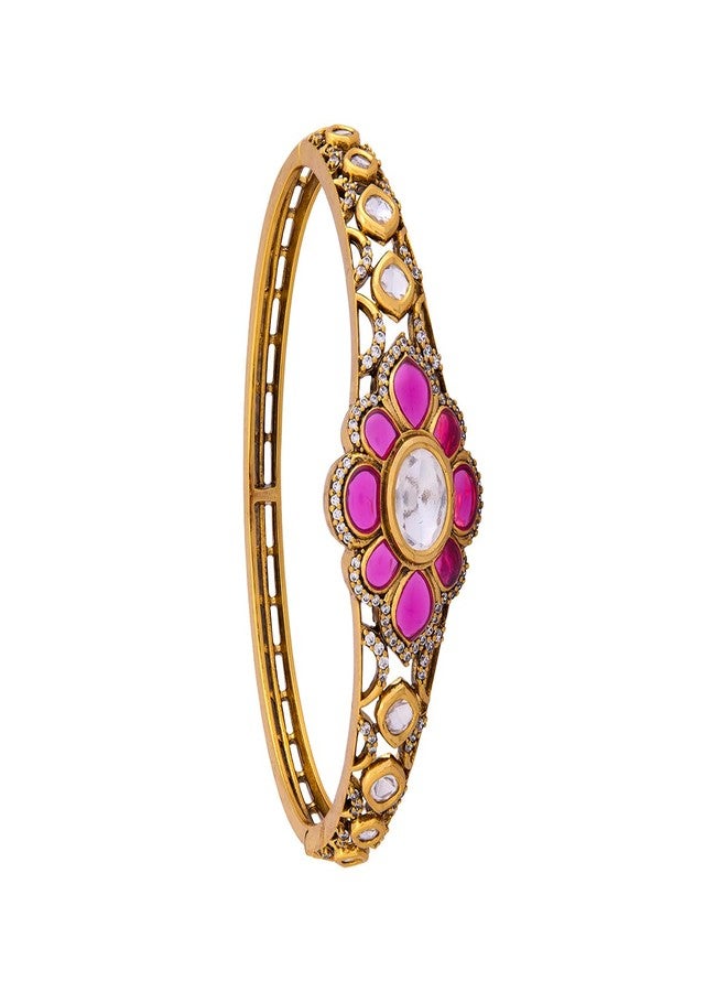 KUSHAL'S Fashion Jewellery Ruby Victorian Plated Kundan Kada for Women with Secure Lock, Bridesmaid & Occasion Wear - 460894 - Image 1