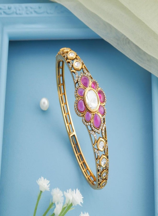 KUSHAL'S Fashion Jewellery Ruby Victorian Plated Kundan Kada for Women with Secure Lock, Bridesmaid & Occasion Wear - 460894 - Image 2