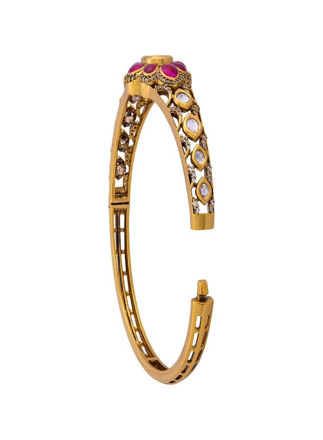 KUSHAL'S Fashion Jewellery Ruby Victorian Plated Kundan Kada for Women with Secure Lock, Bridesmaid & Occasion Wear - 460894 - Image 3