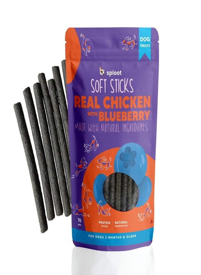 Sploot Dog Soft Chew Sticks - Dog Treats for Adult Dogs & Puppies - Chicken and Blueberry Soft Snacks and Biscuits for Pets, Real Dog Food - Image 1
