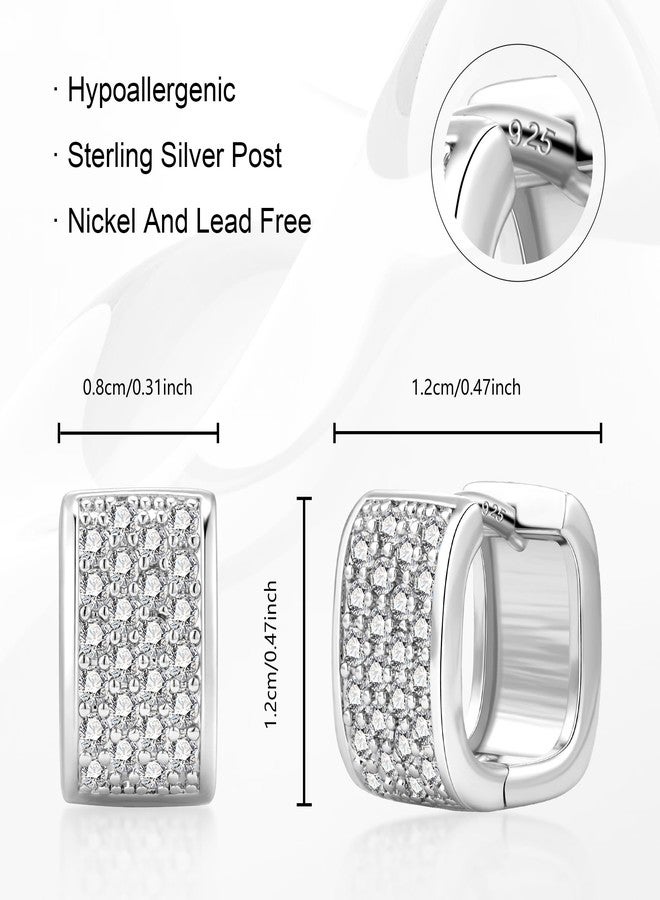 ALEXCRAFT 925 Sterling Silver Earrings for Women 14K Gold Plated Hoop, ALEXCRAFT Small Chunky Silver Earring for Trendy Women Cubic Zirconia Square Hoops Hypoallergenic Thick Huggie Earings, Medium, Silver, - Image 2