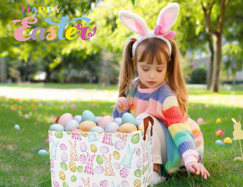 BOOHIT Large Easter Baskets for Kids Personalized Baby Girl Easter Basket Cute Teen Boy Spring Decor (Checkered Bunny Egg) - Image 5