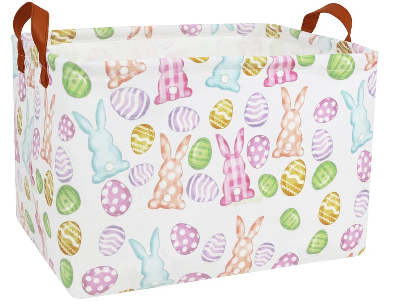 BOOHIT Large Easter Baskets for Kids Personalized Baby Girl Easter Basket Cute Teen Boy Spring Decor (Checkered Bunny Egg) - Image 1