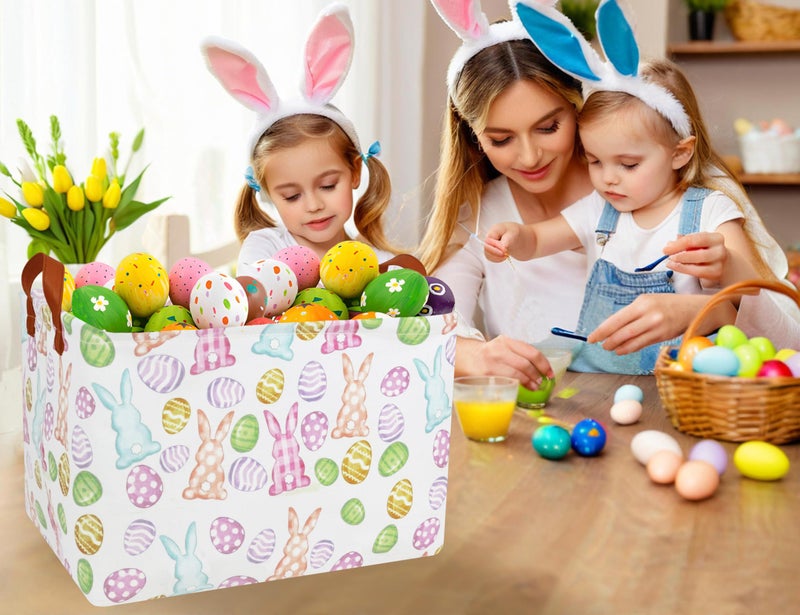 BOOHIT Large Easter Baskets for Kids Personalized Baby Girl Easter Basket Cute Teen Boy Spring Decor (Checkered Bunny Egg) - Image 3