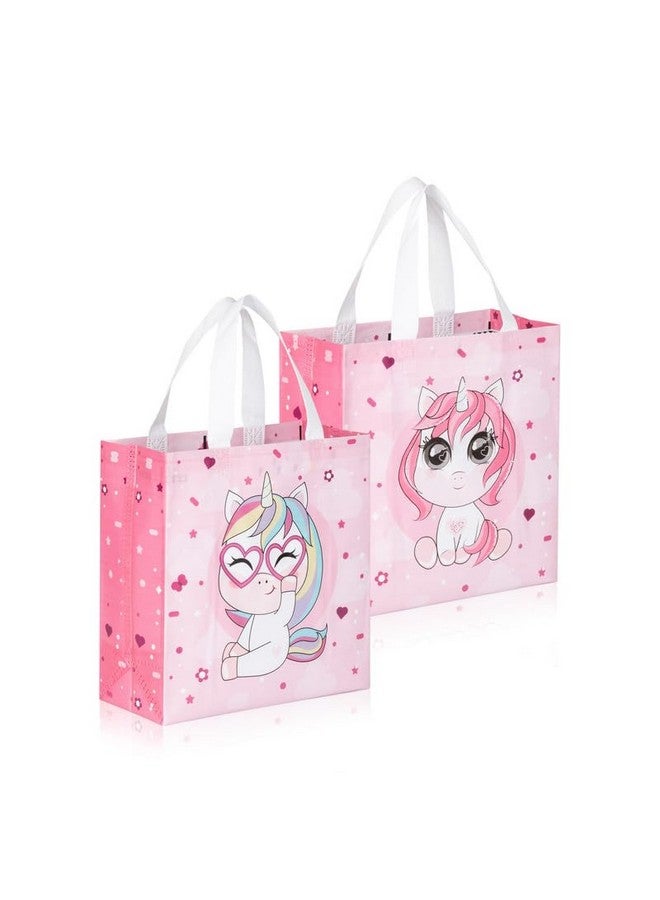 Drapme Small Size Pack of 10 Pcs Glossy Finish Unicorn Printed Non-Woven Reusable Eco-Friendly Party Return Carry Gift Bags (Pink) (Small 9.5x10x4 Inch) - Image 1