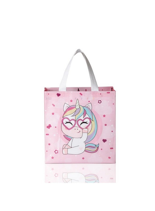 Drapme Small Size Pack of 10 Pcs Glossy Finish Unicorn Printed Non-Woven Reusable Eco-Friendly Party Return Carry Gift Bags (Pink) (Small 9.5x10x4 Inch) - Image 5