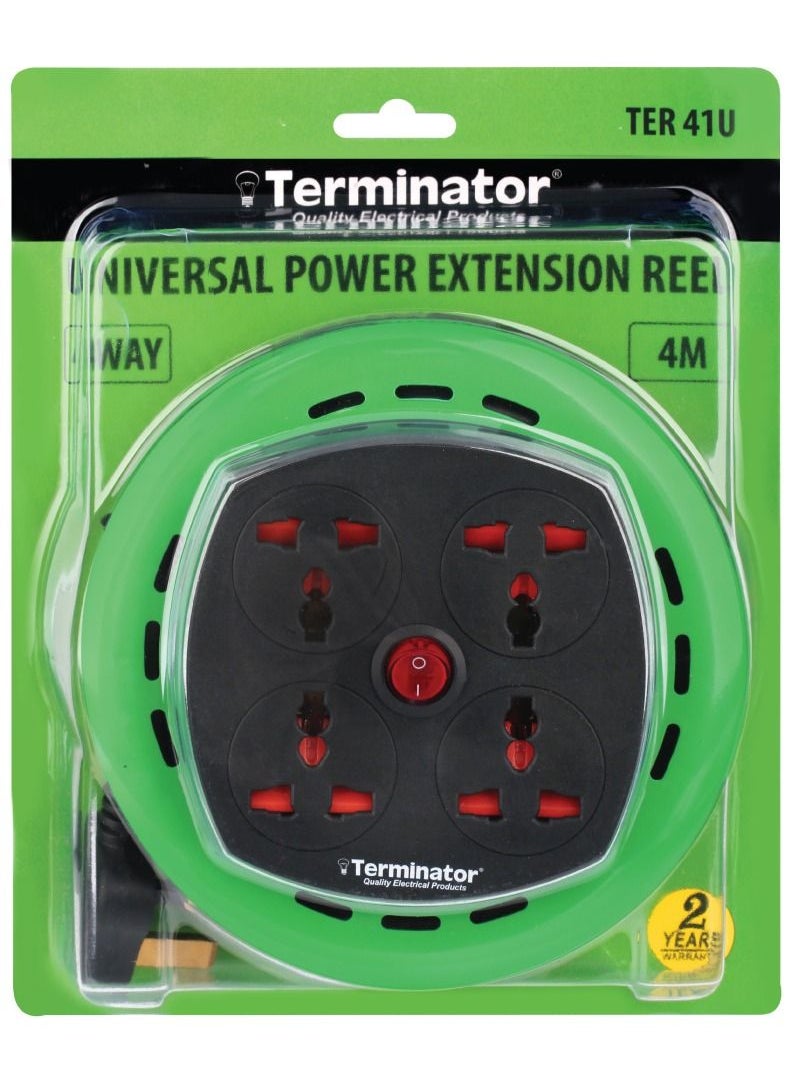 Terminator - Terminator  4 Way Universal Power Extension Reel With Master Switch Indicator and 4M Cable - Image 1