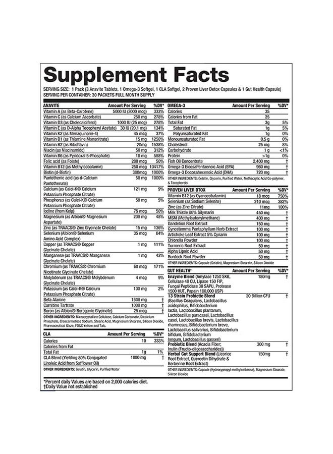 Gaspari Nutrition Anavite, Full Spectrum Multi-Vitamin Packs, Anavite Multivitamins, CLA, Omega 3s, Proven Gut, and Proven Liver Detox, All in 1 (30 Servings, 5 in 1 Multivitamin Pack) - Image 2