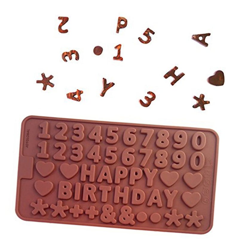 JoyGlobal Silicon Food Grade Alphabet Happy Birthday Punctuation Numbers Punctuation Mark Symbols Heart Asterisk Plus Sign Clay Marzipan Chocolate Mold Size 215 x 115 x 02 CM - Image 1