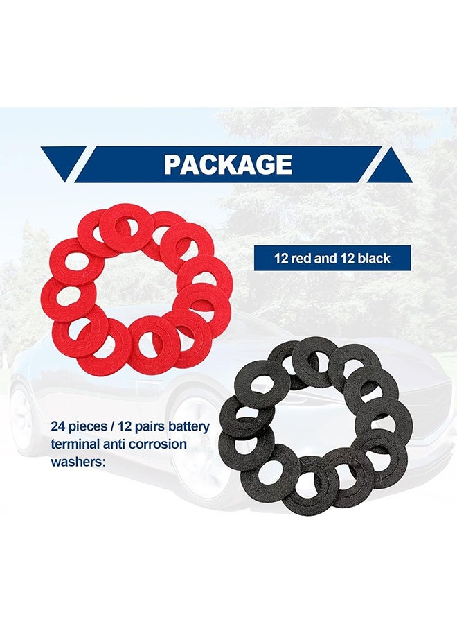 24 Pieces Battery Terminal Anti Corrosion Washers, Fiber Washer Gasket for Protecting 12-Volt Battery Terminal, Battery Terminal Protector (12 Red and 12 Black) - Image 2