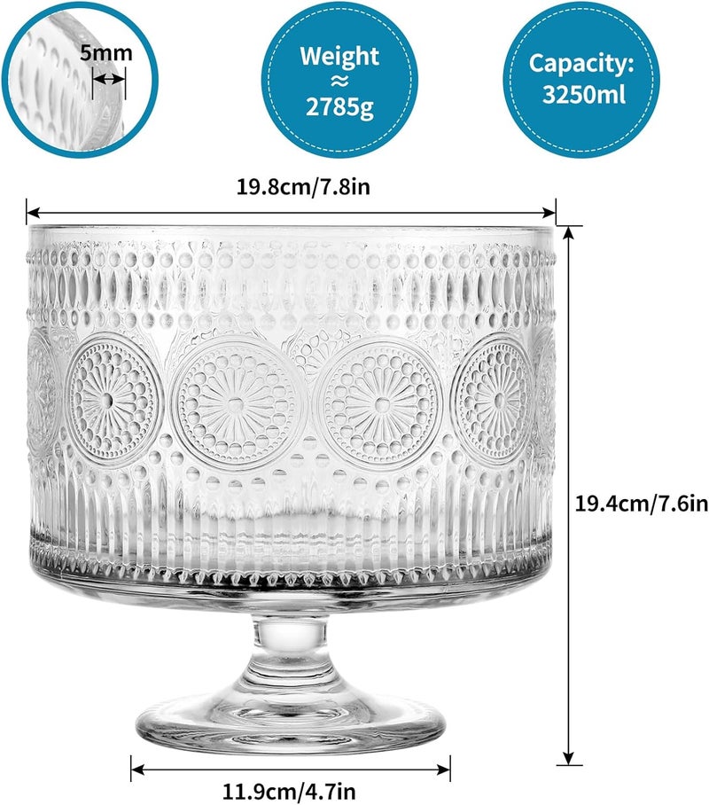 MDLUU Glass Trifle Bowl with Pedestal 343qt Footed Dessert Stand Vintage Centerpiece Bowl for Layered Cakes Fruits Salad Sunflower Pattern - Image 3