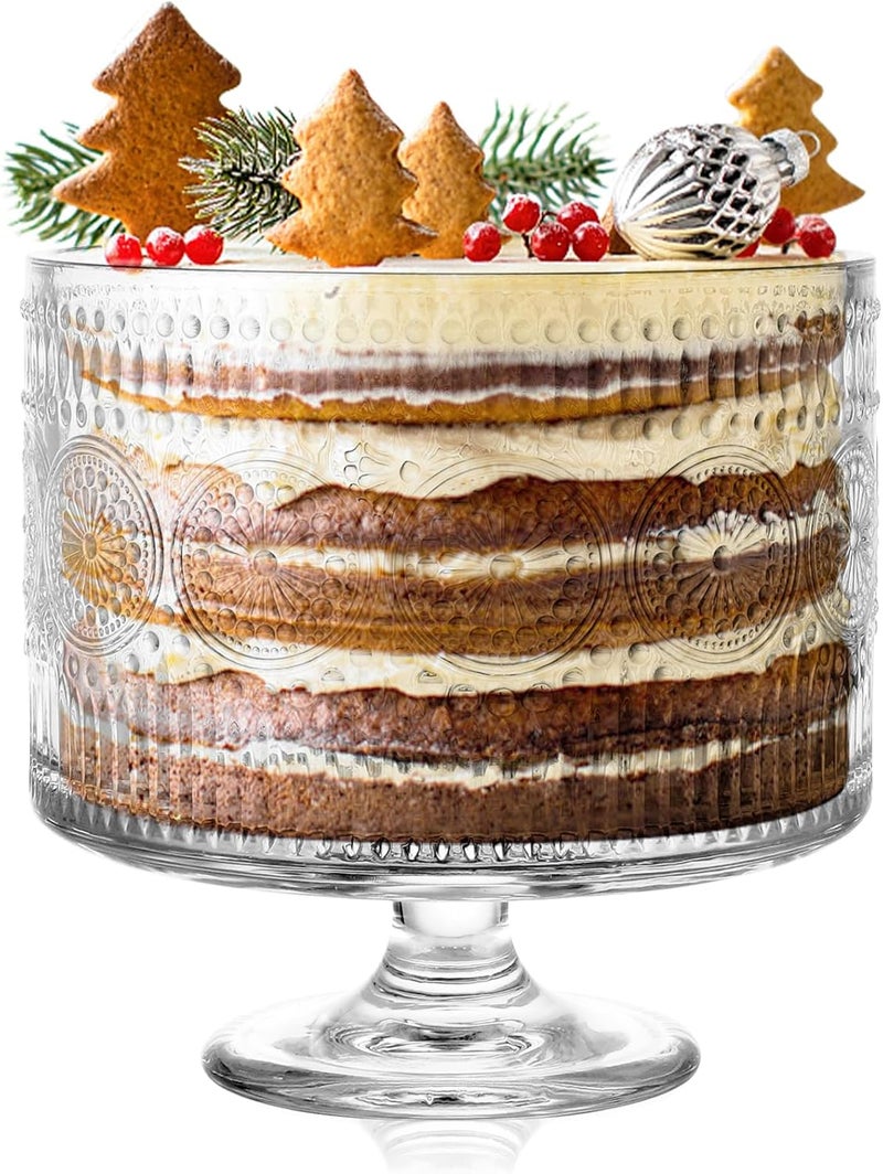 MDLUU Glass Trifle Bowl with Pedestal 343qt Footed Dessert Stand Vintage Centerpiece Bowl for Layered Cakes Fruits Salad Sunflower Pattern - Image 1