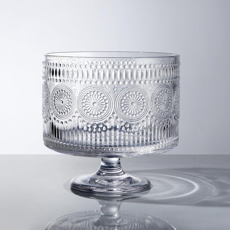 MDLUU Glass Trifle Bowl with Pedestal 343qt Footed Dessert Stand Vintage Centerpiece Bowl for Layered Cakes Fruits Salad Sunflower Pattern - Image 2