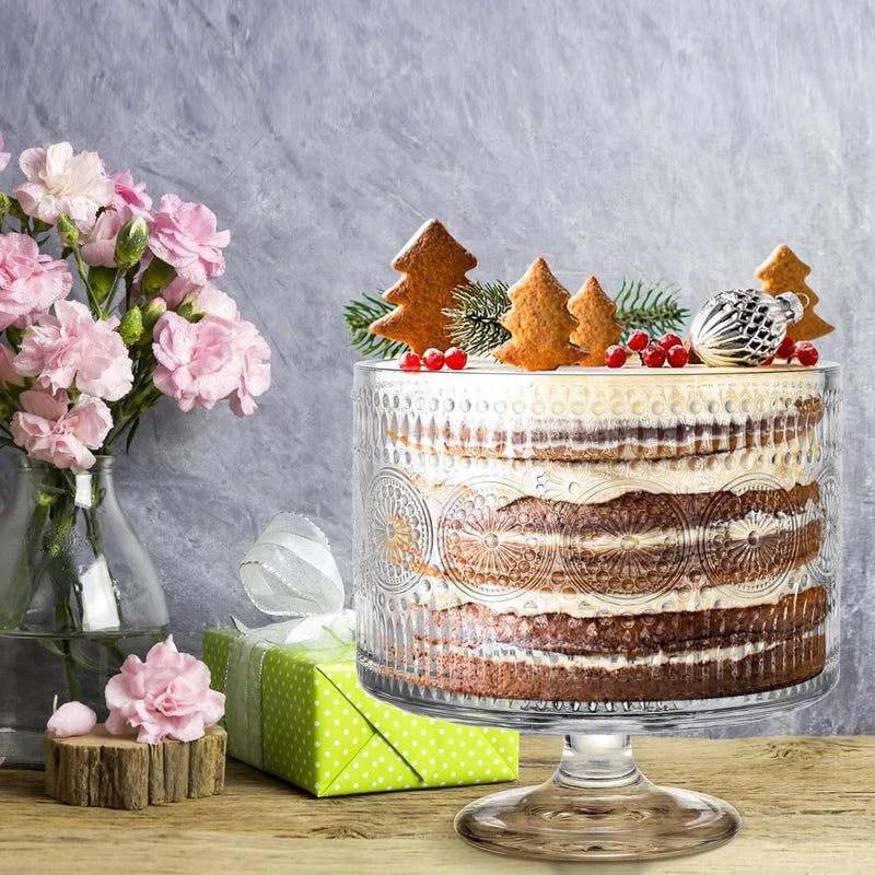 MDLUU Glass Trifle Bowl with Pedestal 343qt Footed Dessert Stand Vintage Centerpiece Bowl for Layered Cakes Fruits Salad Sunflower Pattern - Image 5