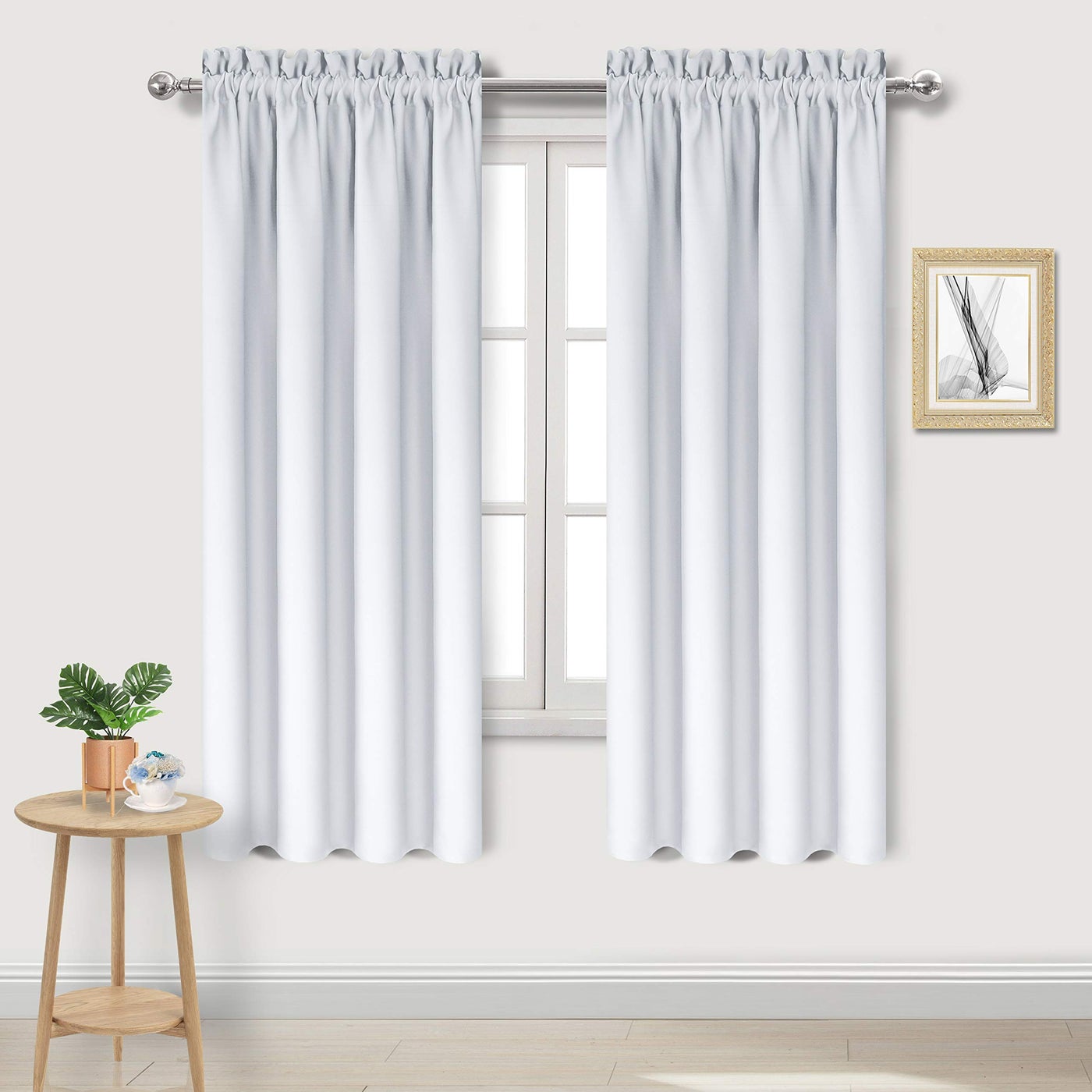 DWCN Blackout Curtains Thermal Insulated Energy Saving Noise Reducing Bedroom and Living Room Curtains Greyish White W 42x L 63 Inch Set of 2 Rod Pocket Curtain Panels