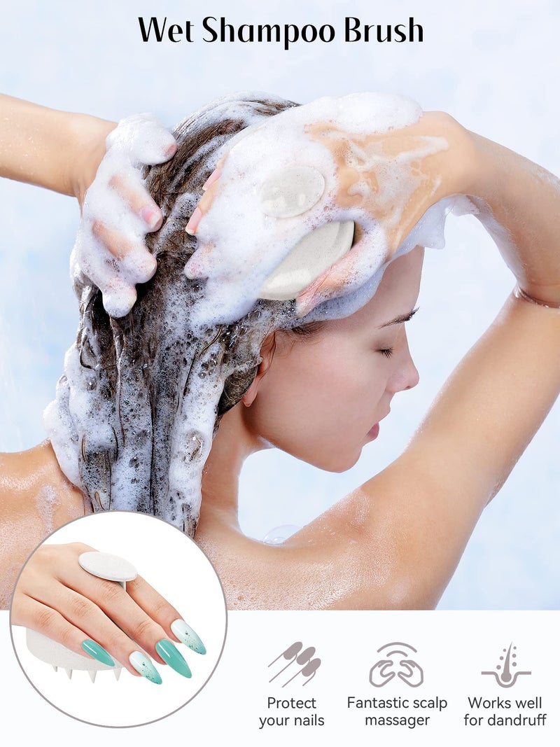 HEETA Scalp Massager Hair Growth, Soft Silicone Scalp Scrubber Shampoo Brush for Exfoliation, Dandruff Removal & Head Massage Stress Relax, Wet & Dry Use for Thick, Thin Hair Care, Wheat Straw Beige - Image 3