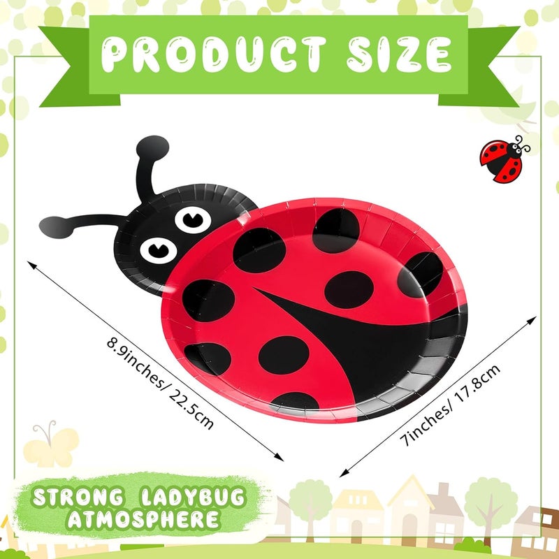 meekoo 24 Pcs Ladybug Plates Party Paper Plates Ladybug Theme Party Decorations for Dinner Dessert Picnic Birthday Wedding - Image 2