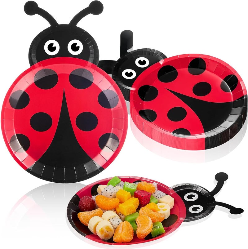 meekoo 24 Pcs Ladybug Plates Party Paper Plates Ladybug Theme Party Decorations for Dinner Dessert Picnic Birthday Wedding - Image 1